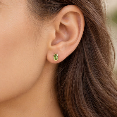 Oval Peridot Set Stud Earrings in 9ct Yellow Gold