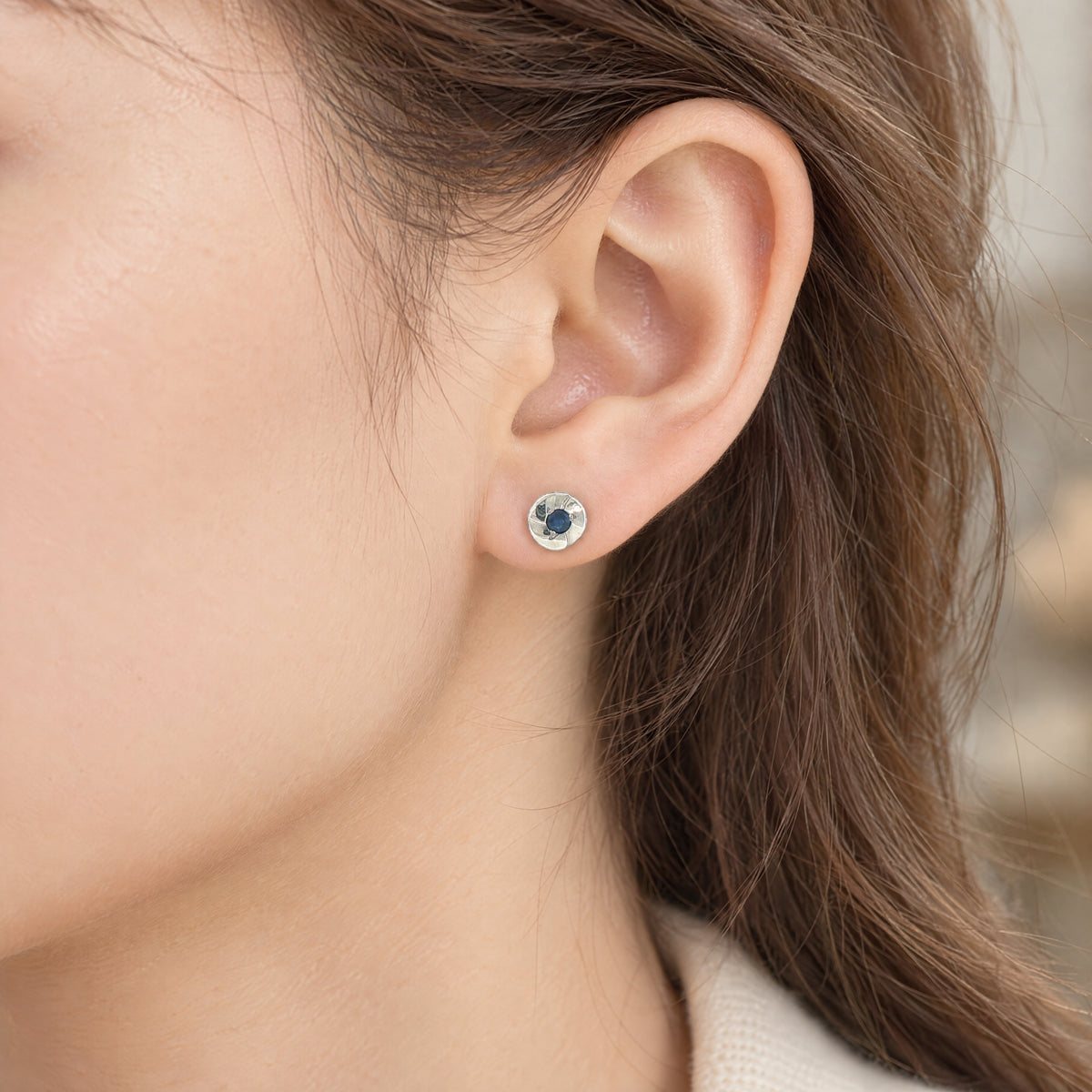 Round Sapphire Stud Earrings in 9ct White Gold