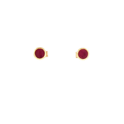 Round Ruby Stud Earrings in 9ct Yellow Gold