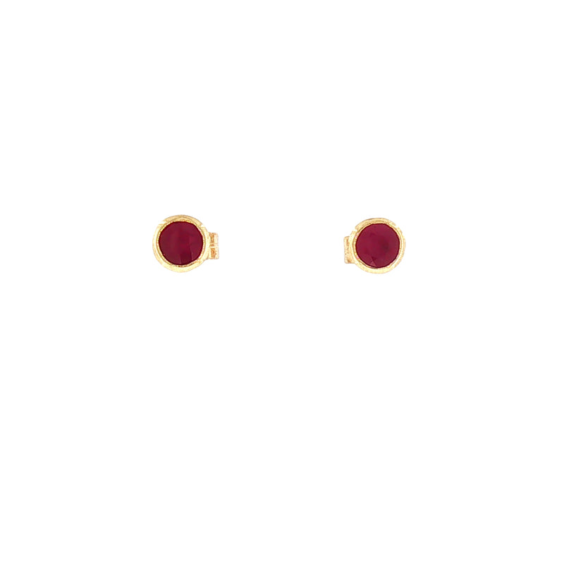 Round Ruby Stud Earrings in 9ct Yellow Gold