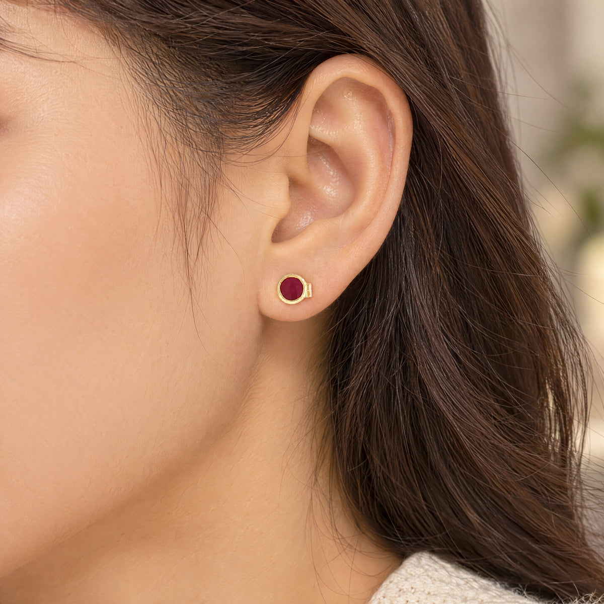Round Ruby Stud Earrings in 9ct Yellow Gold