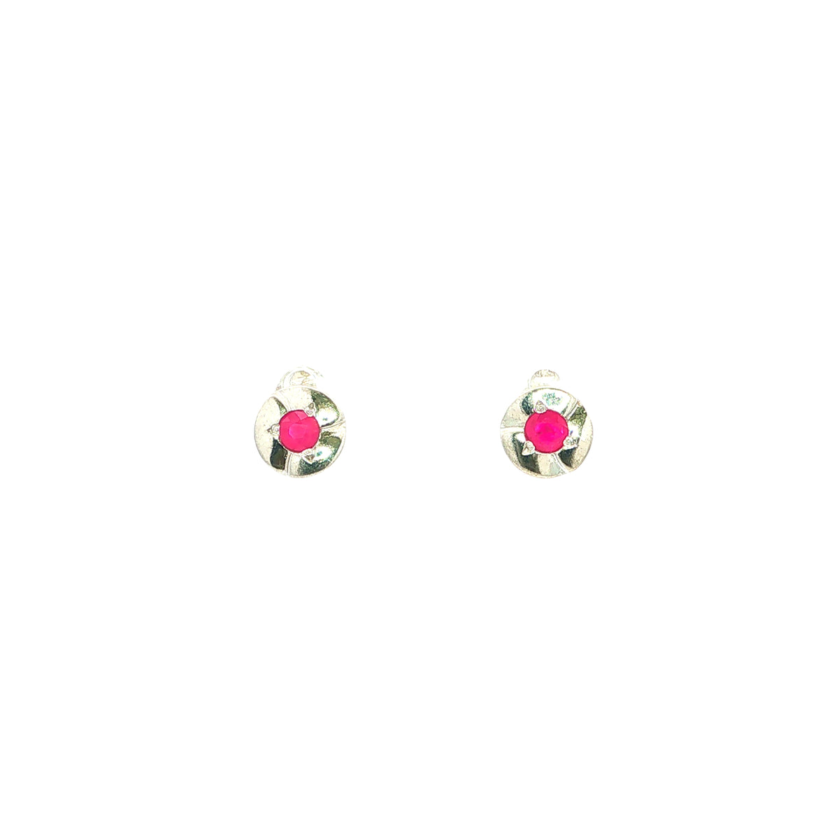 Small Ruby Circle Stud Earrings in 9ct White Gold