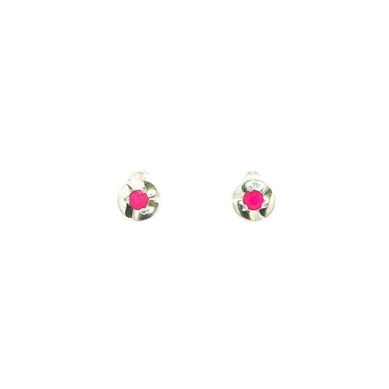 Small Ruby Circle Stud Earrings in 9ct White Gold