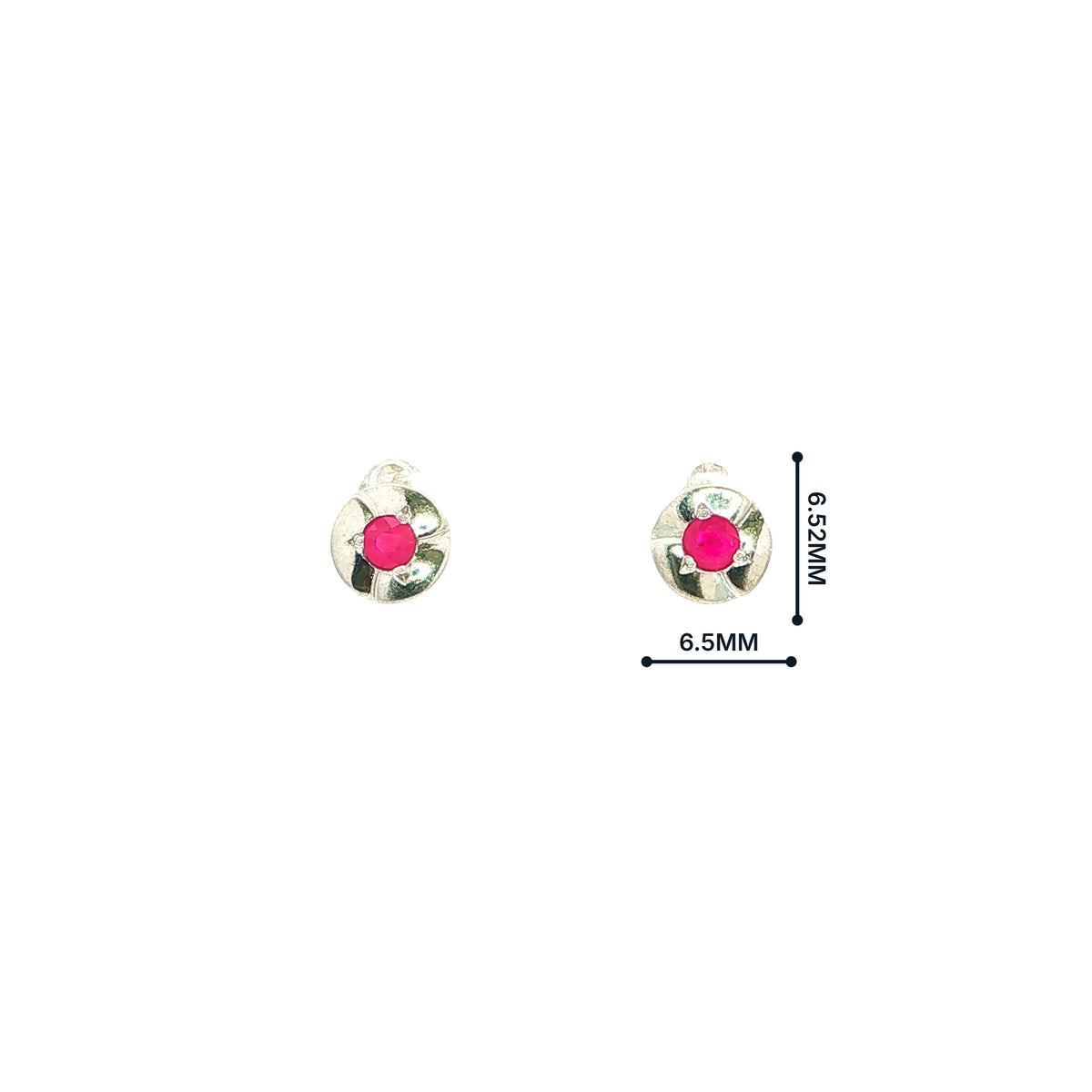 Small Ruby Circle Stud Earrings in 9ct White Gold