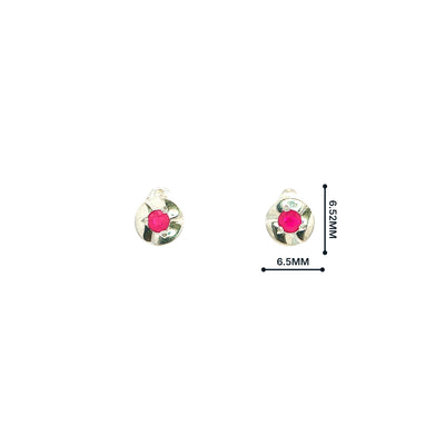 Small Ruby Circle Stud Earrings in 9ct White Gold
