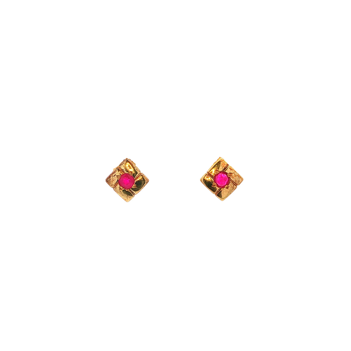 Small Garnet Square Stud Earrings in 9ct Yellow Gold