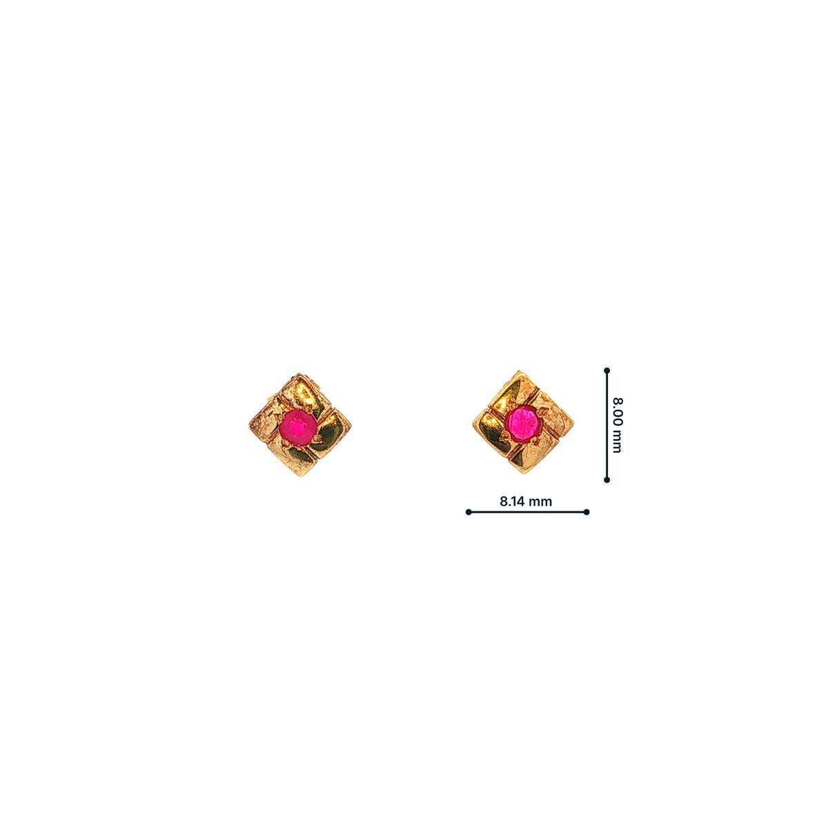 Small Garnet Square Stud Earrings in 9ct Yellow Gold