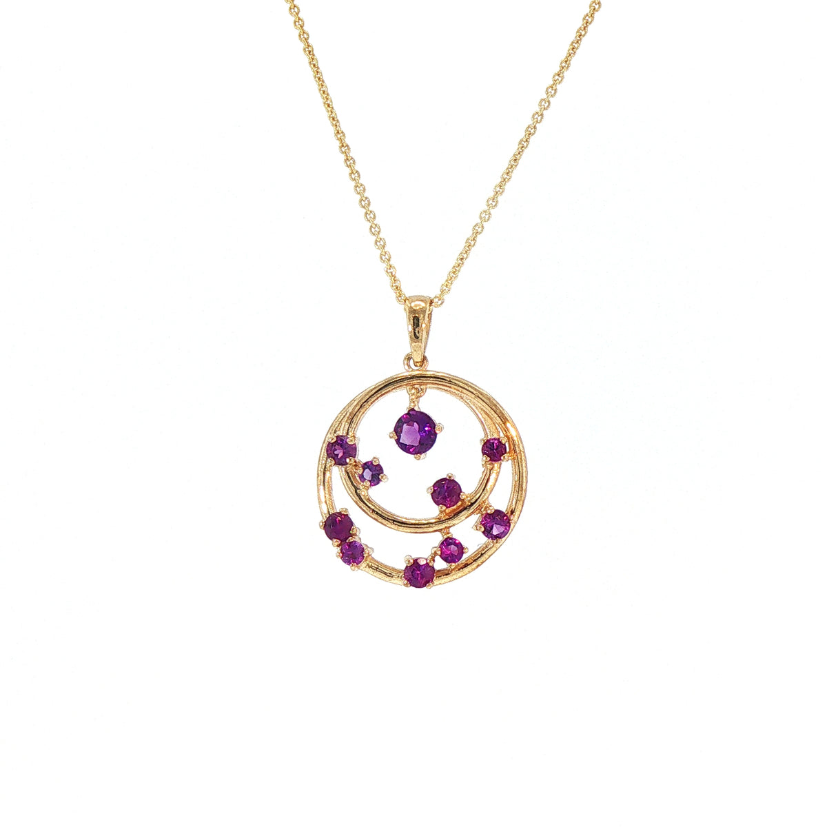 Vintage-Inspired Amethyst Concentric Circle Pendant in 9ct Yellow Gold