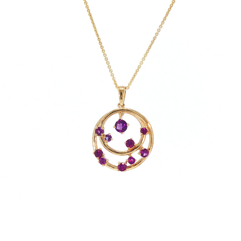 Vintage-Inspired Amethyst Concentric Circle Pendant in 9ct Yellow Gold