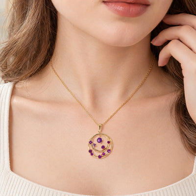 Vintage-Inspired Amethyst Concentric Circle Pendant in 9ct Yellow Gold