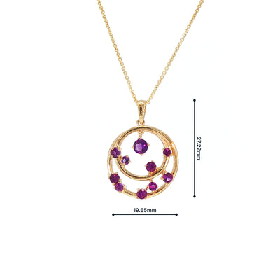 Vintage-Inspired Amethyst Concentric Circle Pendant in 9ct Yellow Gold
