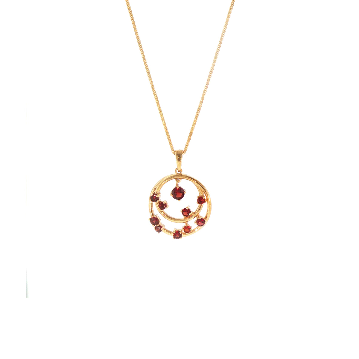 Circular Multi-Stone Garnet Pendant in 9ct Yellow Gold