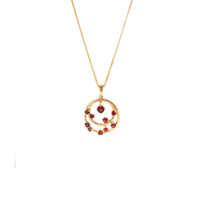 Circular Multi-Stone Garnet Pendant in 9ct Yellow Gold