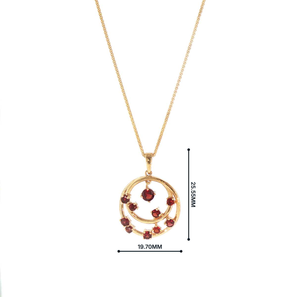 Circular Multi-Stone Garnet Pendant in 9ct Yellow Gold