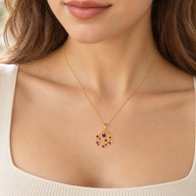 Circular Multi-Stone Garnet Pendant in 9ct Yellow Gold