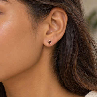 Round Garnet Stud Earrings in 9ct Yellow Gold