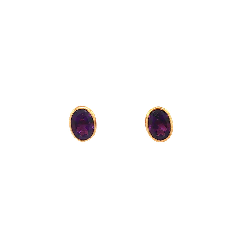 Oval Amethyst Stud Earrings in 9ct Yellow Gold