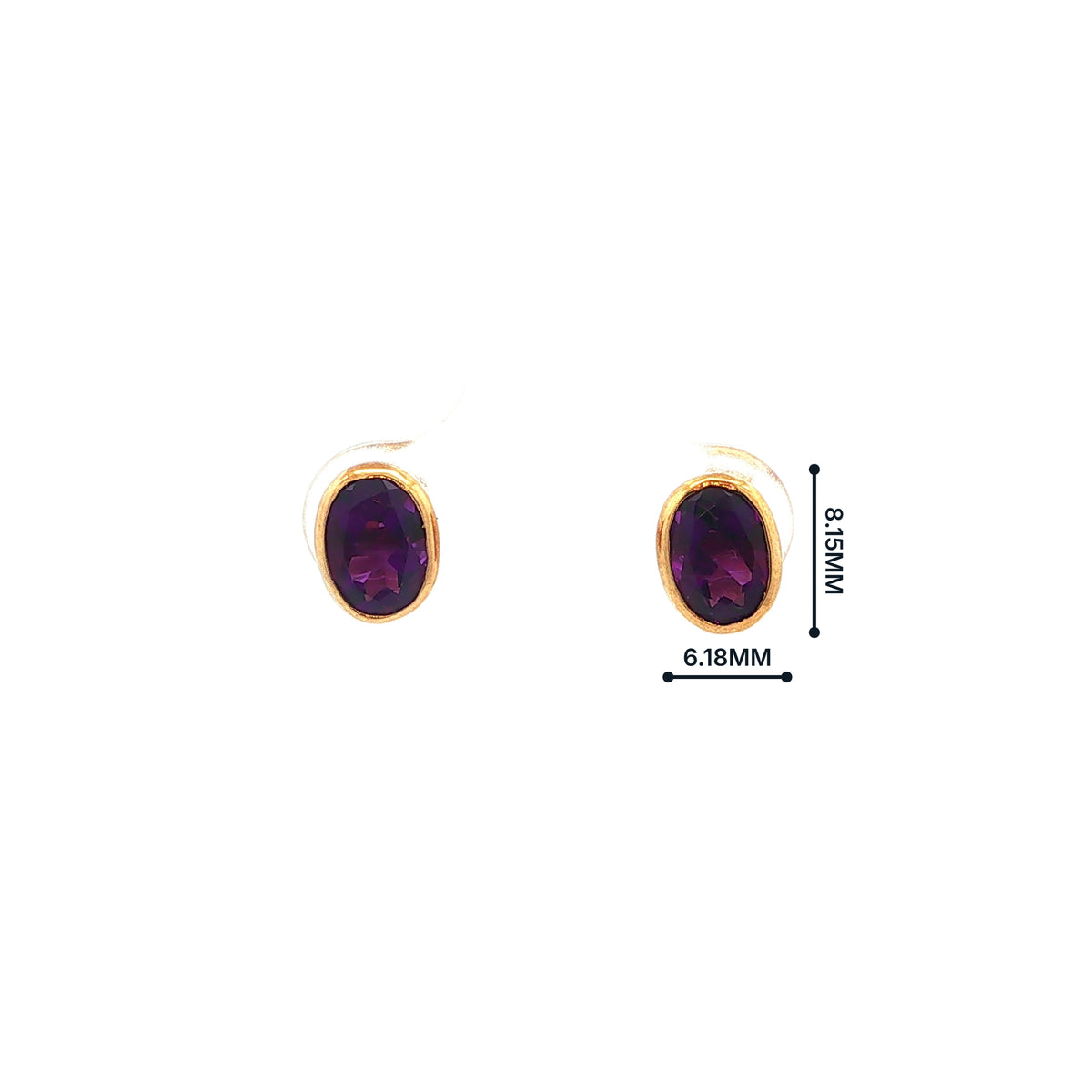 Oval Amethyst Stud Earrings in 9ct Yellow Gold