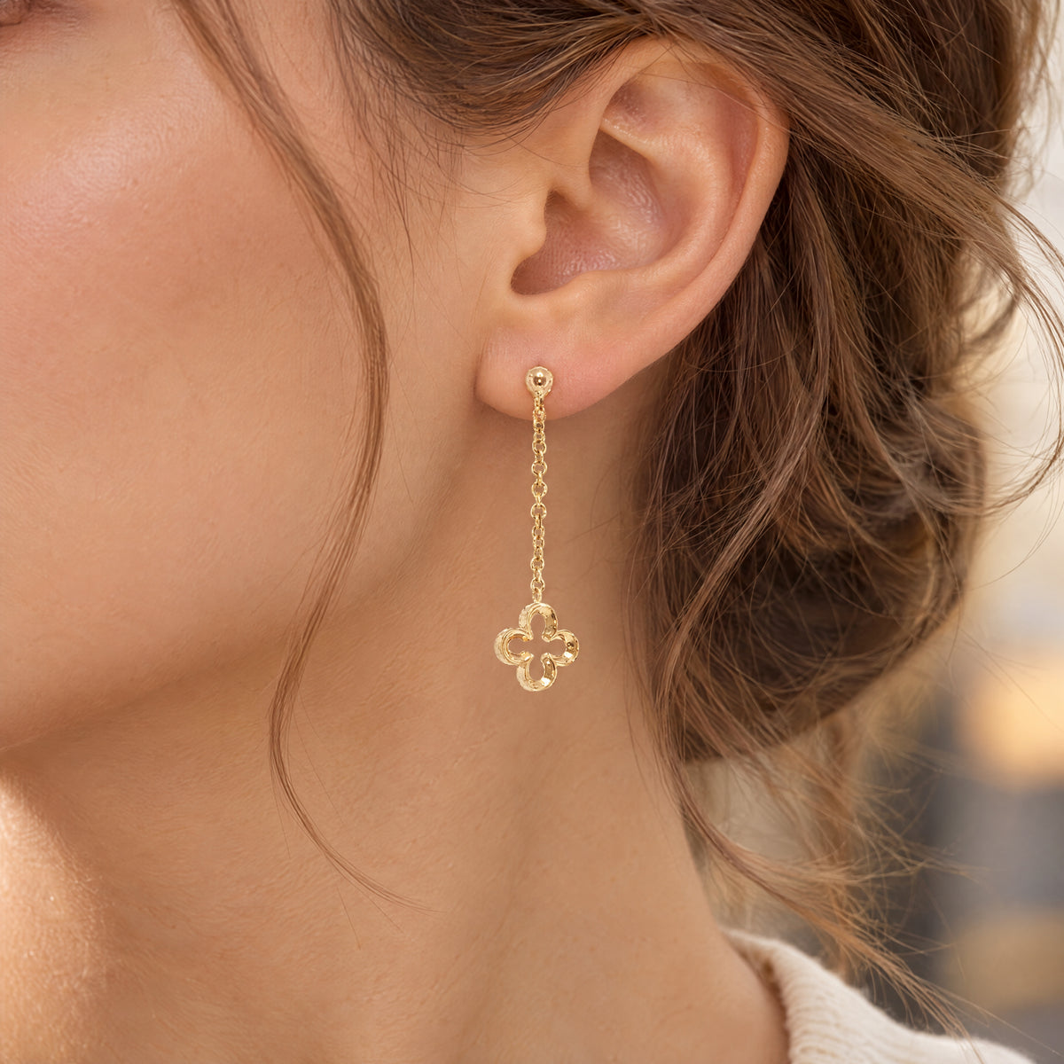 Clover Drop Earrings in 9ct Yellow Gold