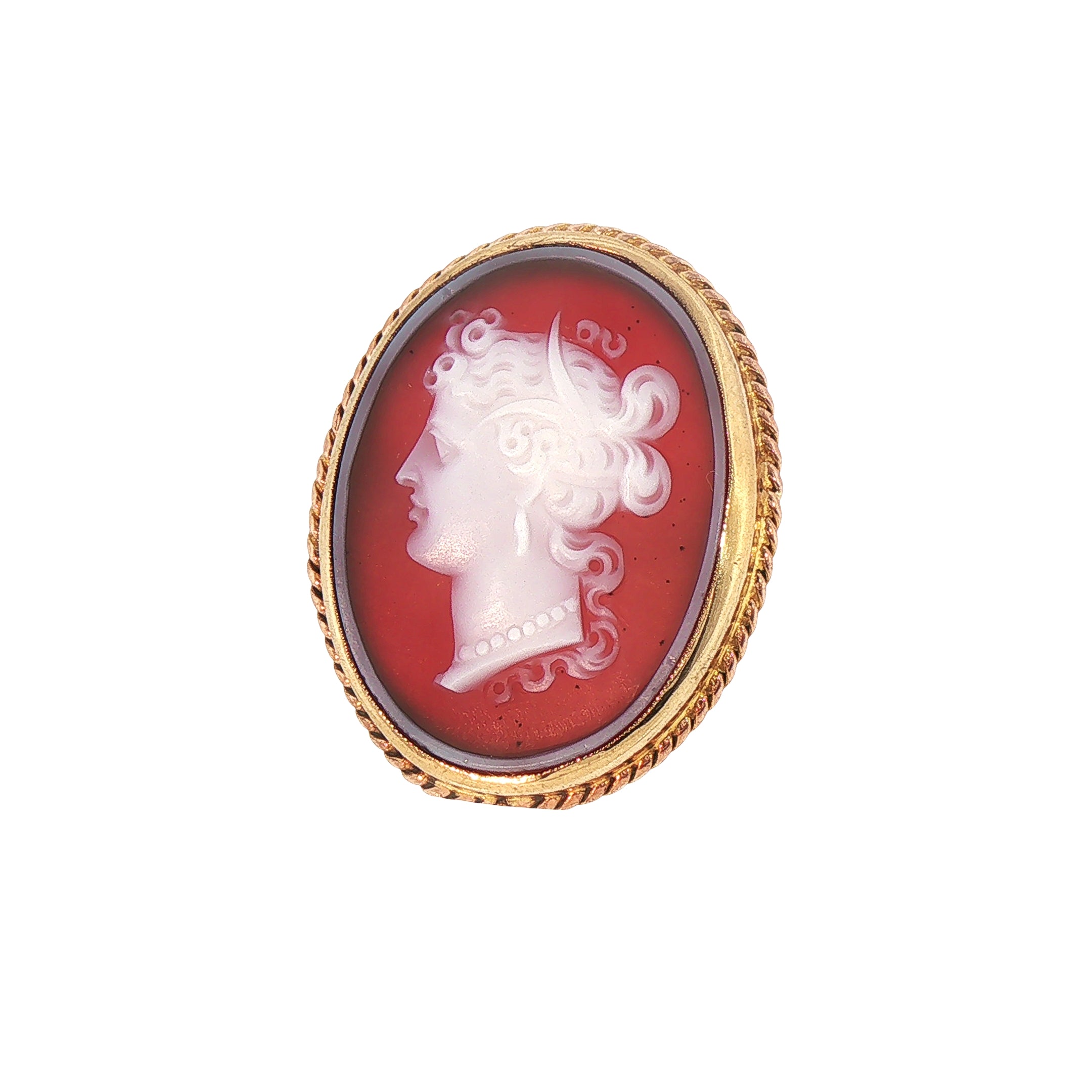 9ct Yellow Gold Vintage Carved Agate Cameo Brooch