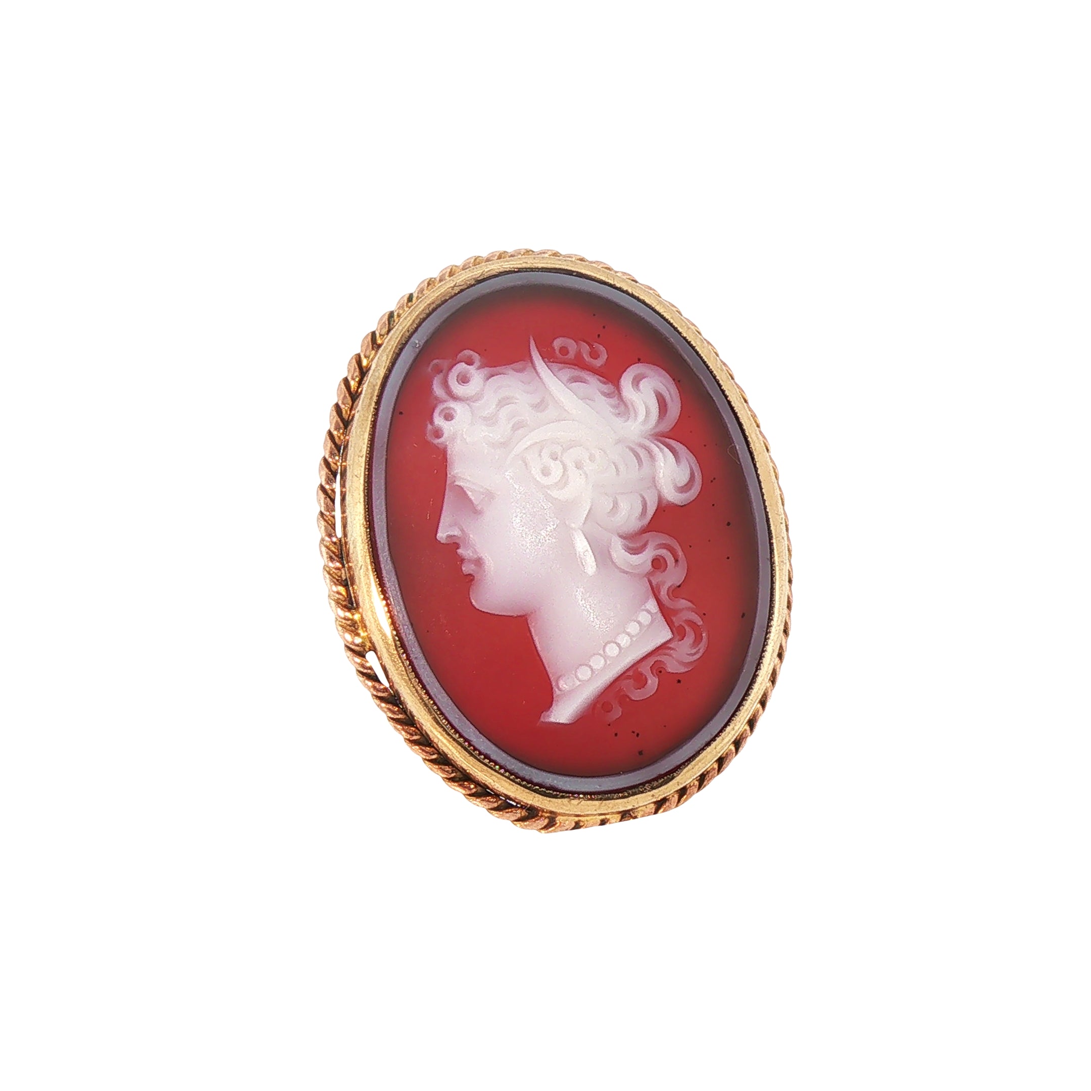 9ct Yellow Gold Vintage Carved Agate Cameo Brooch