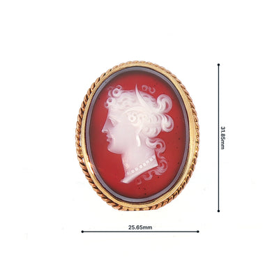 9ct Yellow Gold Vintage Carved Agate Cameo Brooch