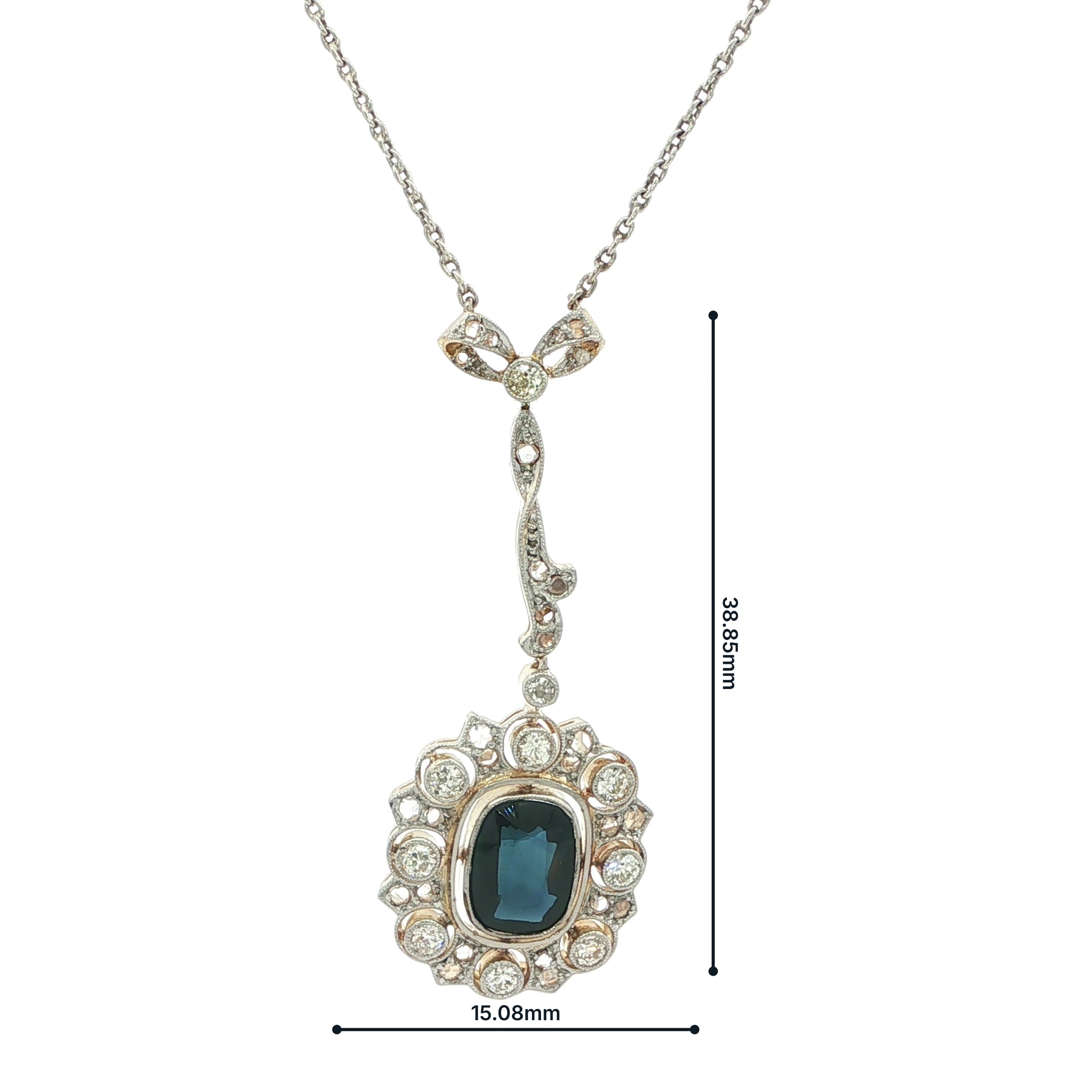 0.95ct Cushion Cut Sapphire & Natural Diamond Cluster Pendant in 18ct Yellow & White Gold