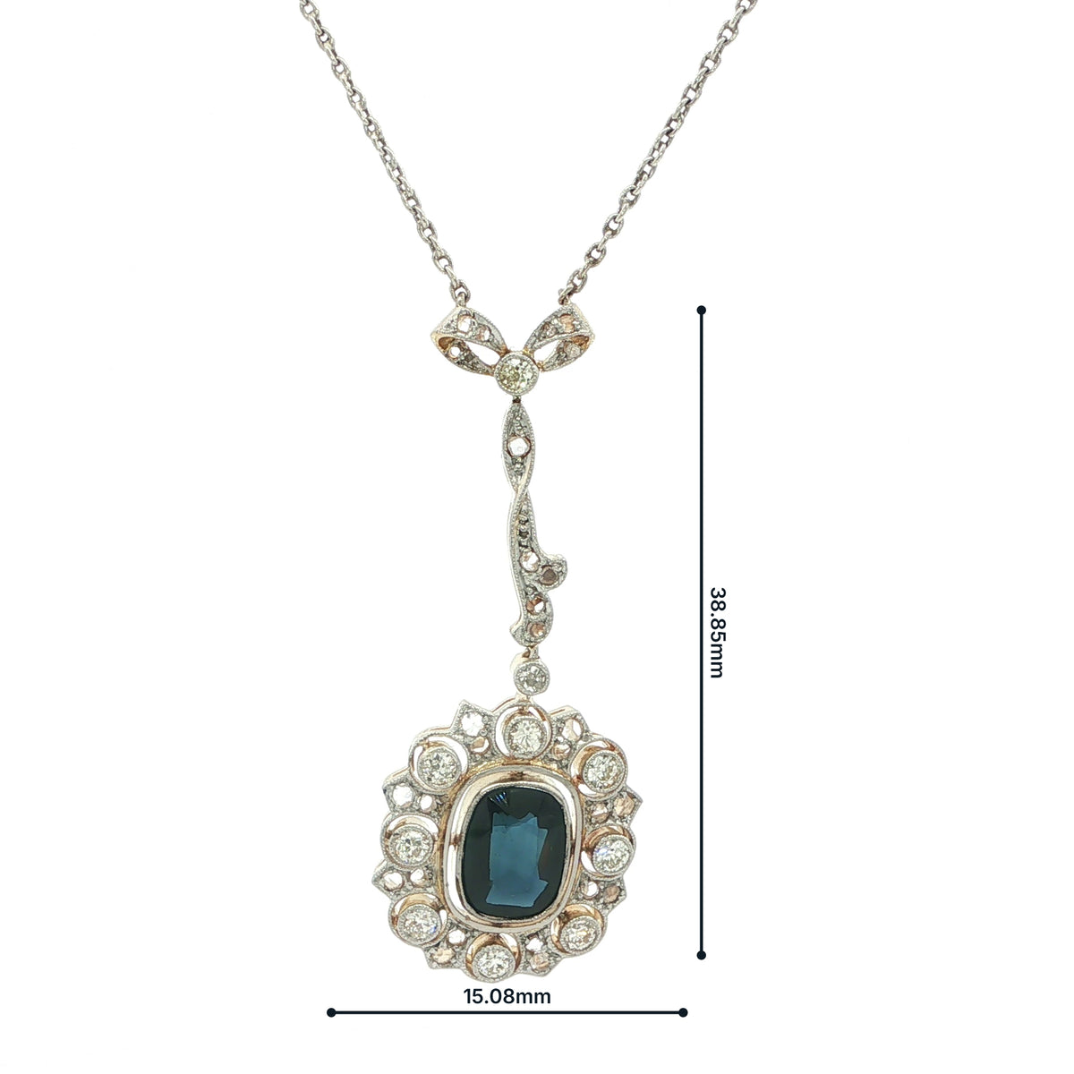 0.95ct Cushion Cut Sapphire & Natural Diamond Cluster Pendant in 18ct Yellow & White Gold