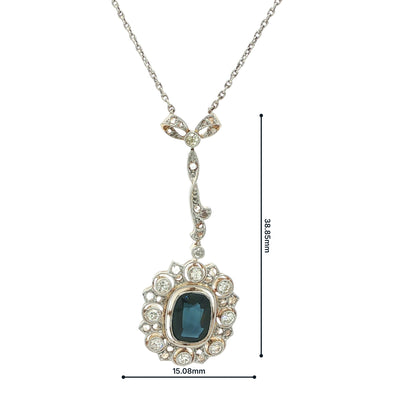 0.95ct Cushion Cut Sapphire & Natural Diamond Cluster Pendant in 18ct Yellow & White Gold