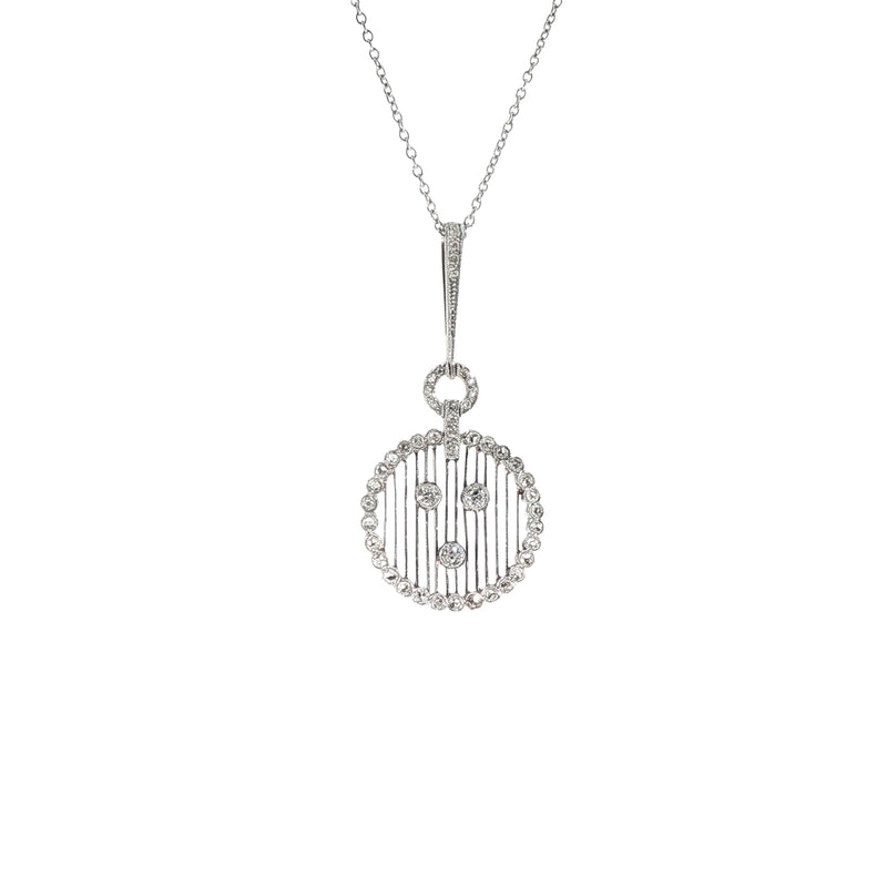 Art Deco 18ct Gold Diamond Circle Pendant on 18ct White Gold Chain