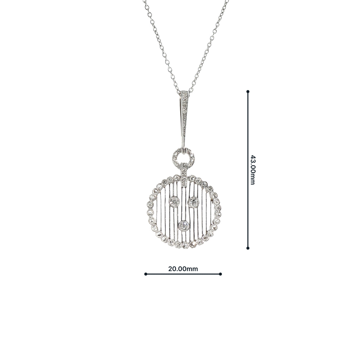 Art Deco 18ct Gold Diamond Circle Pendant on 18ct White Gold Chain