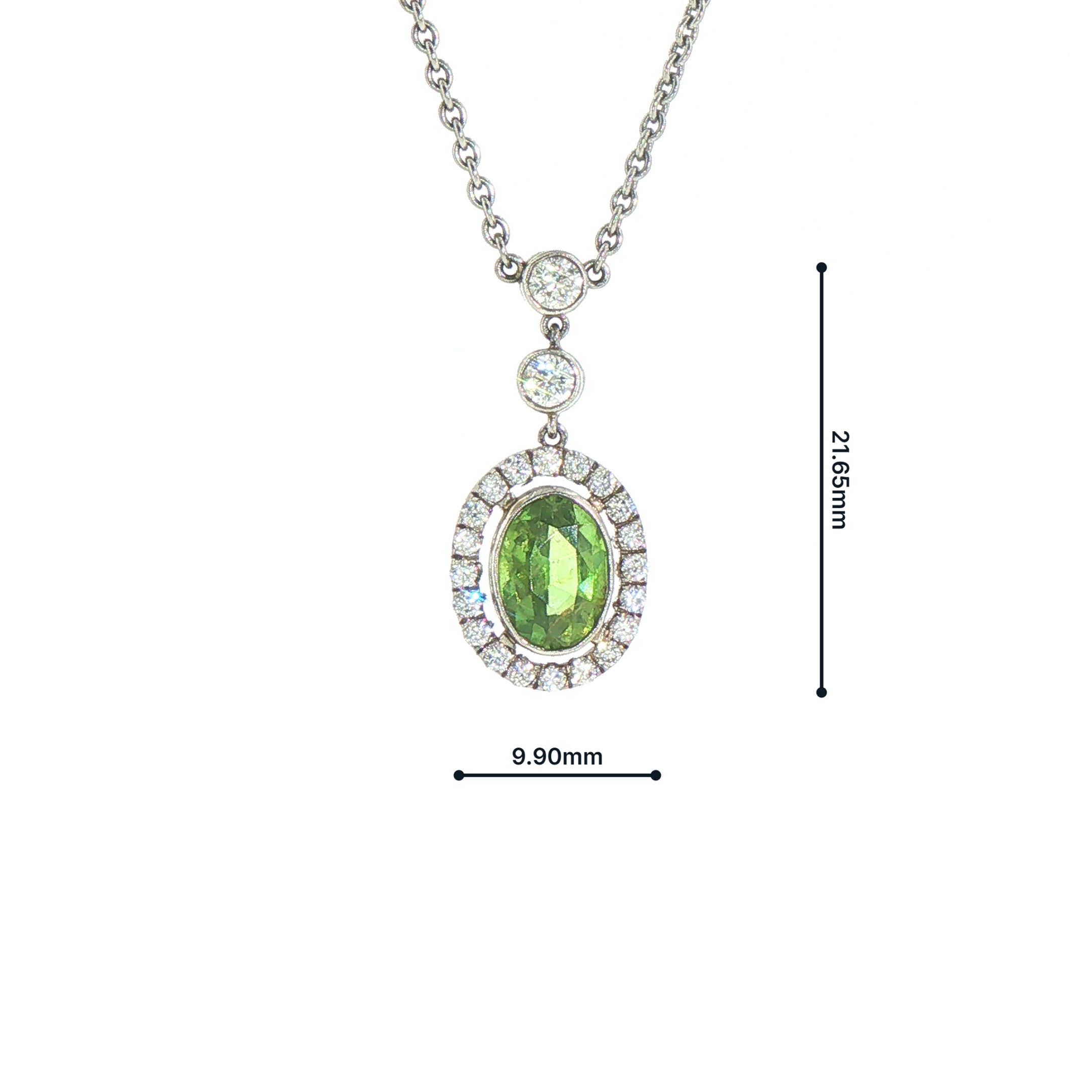 18ct White Gold Vintage Natural Demontoid Garnet & Diamond Necklace