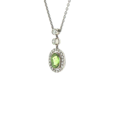18ct White Gold Vintage Natural Demontoid Garnet & Diamond Necklace