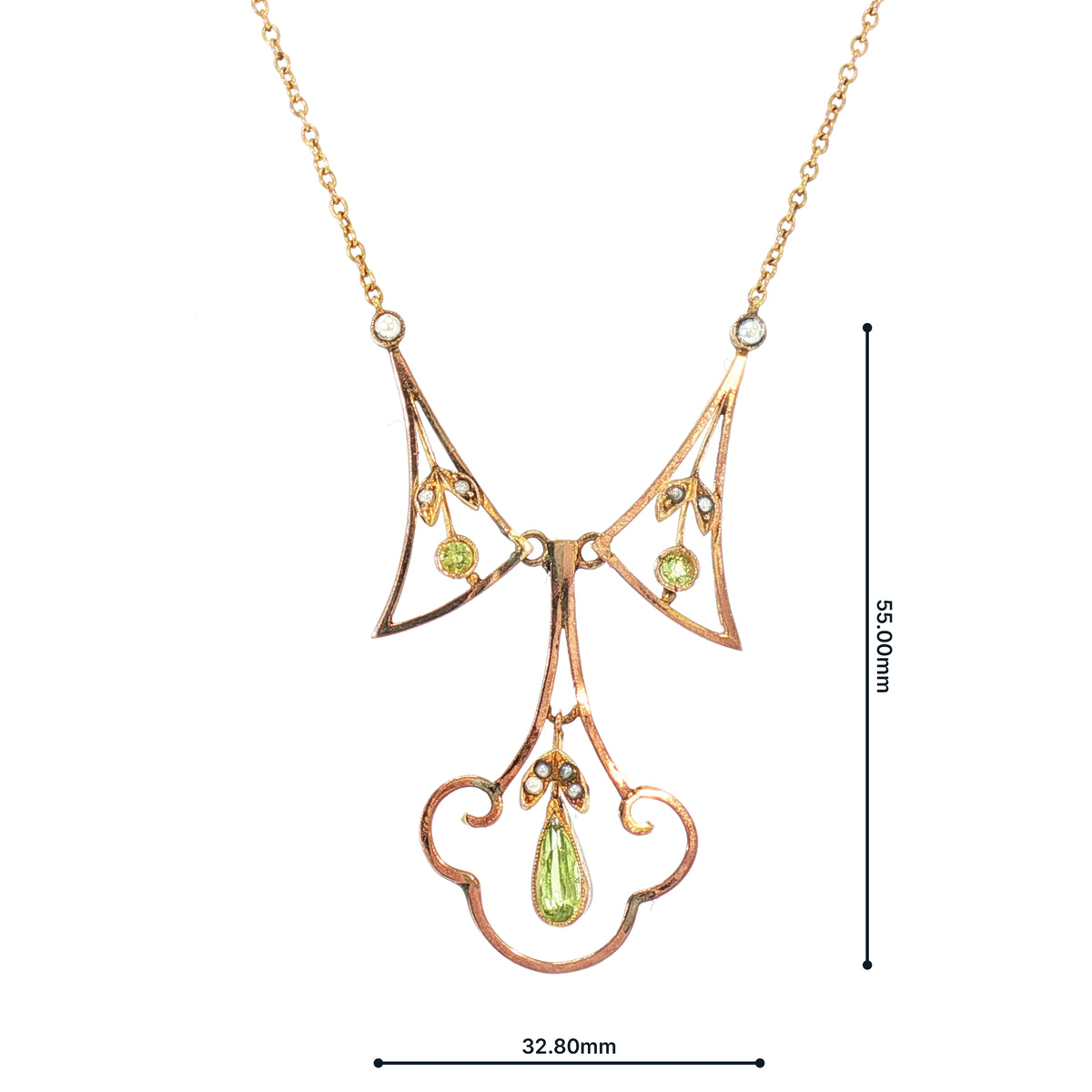 Art Nouveau Peridot and Pearl Necklace in 9ct Yellow Gold