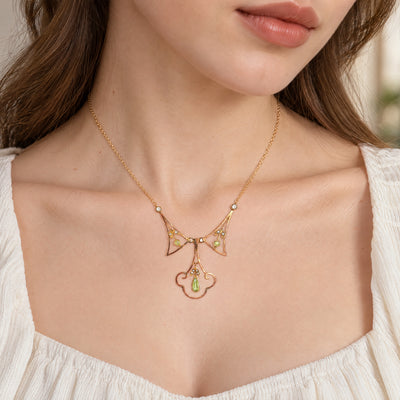 Art Nouveau Peridot and Pearl Necklace in 9ct Yellow Gold