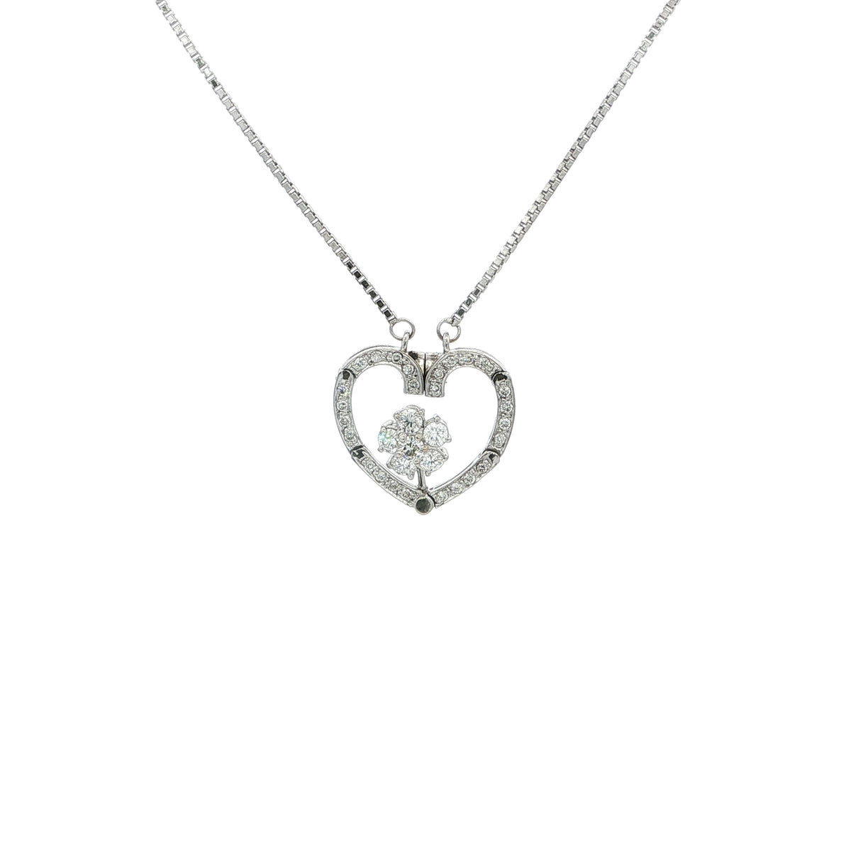 Natural Diamond Set Heart & Flower Two Way Pendant in 18ct White Gold