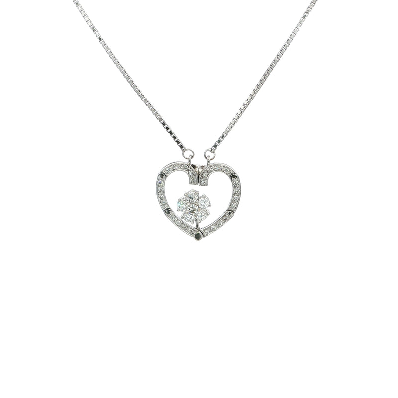Natural Diamond Set Heart & Flower Two Way Pendant in 18ct White Gold