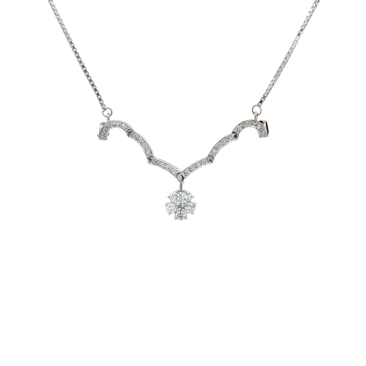 Natural Diamond Set Heart & Flower Two Way Pendant in 18ct White Gold