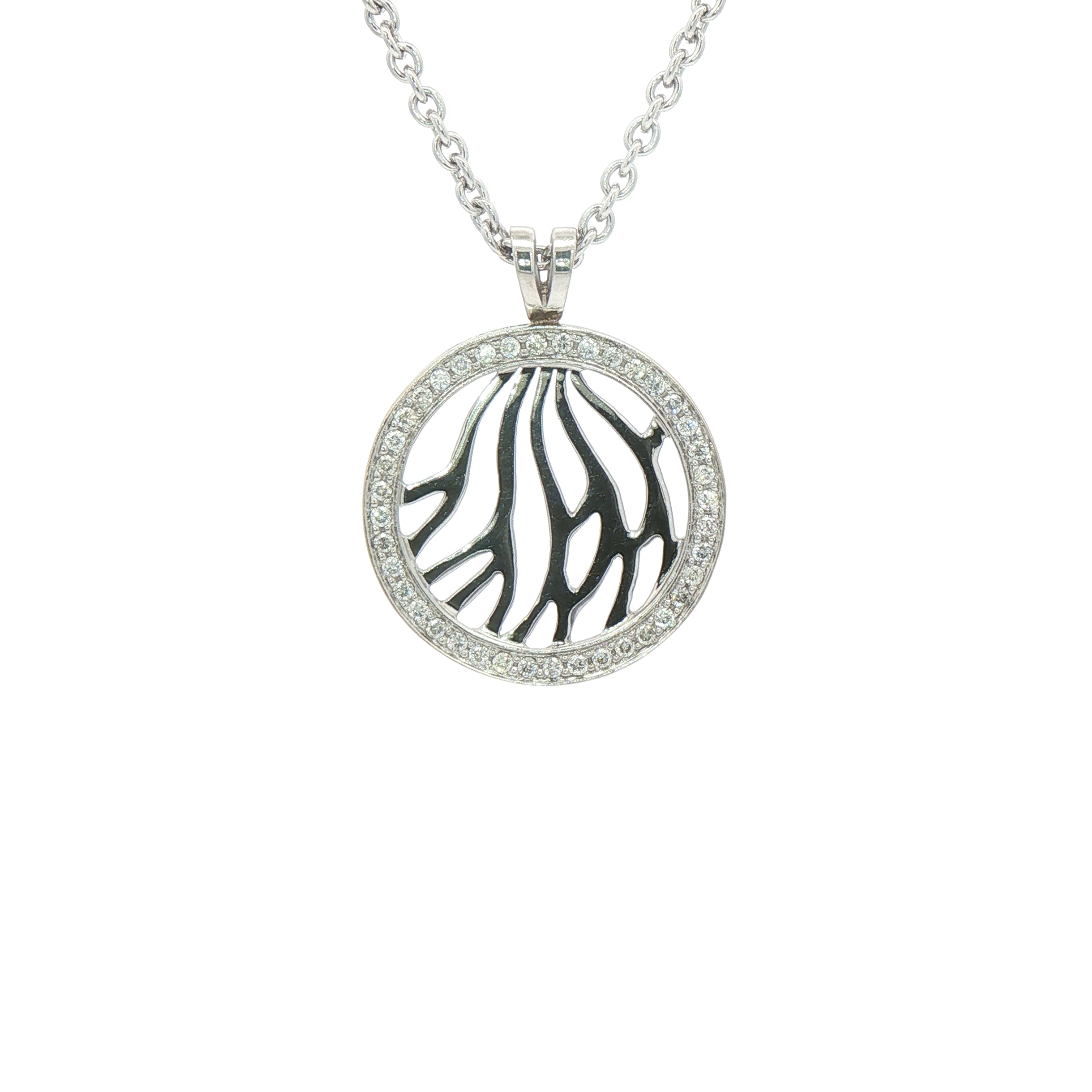 Natural Diamond Circular Pendant on Chain in 18ct White Gold