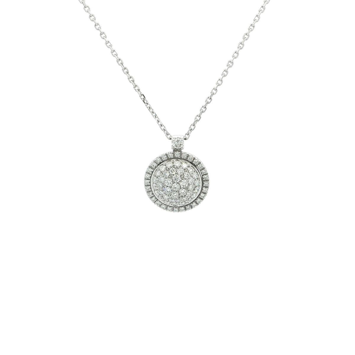 Round Natural Diamond Cluster Halo Pendant on Chain in 18ct White Gold