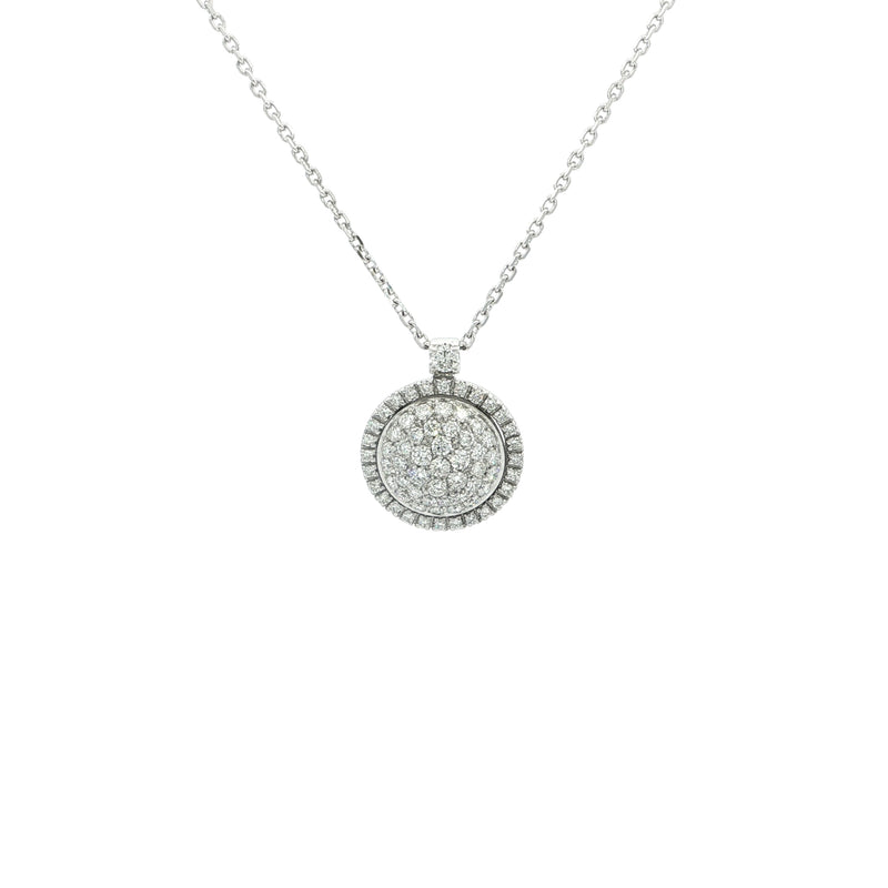 Round Natural Diamond Cluster Halo Pendant on Chain in 18ct White Gold