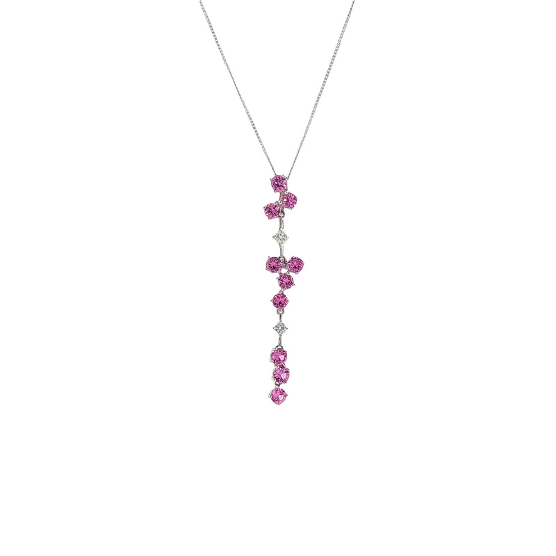 Vintage Pink Sapphire and Natural Diamond Drop Pendant in 18ct White Gold