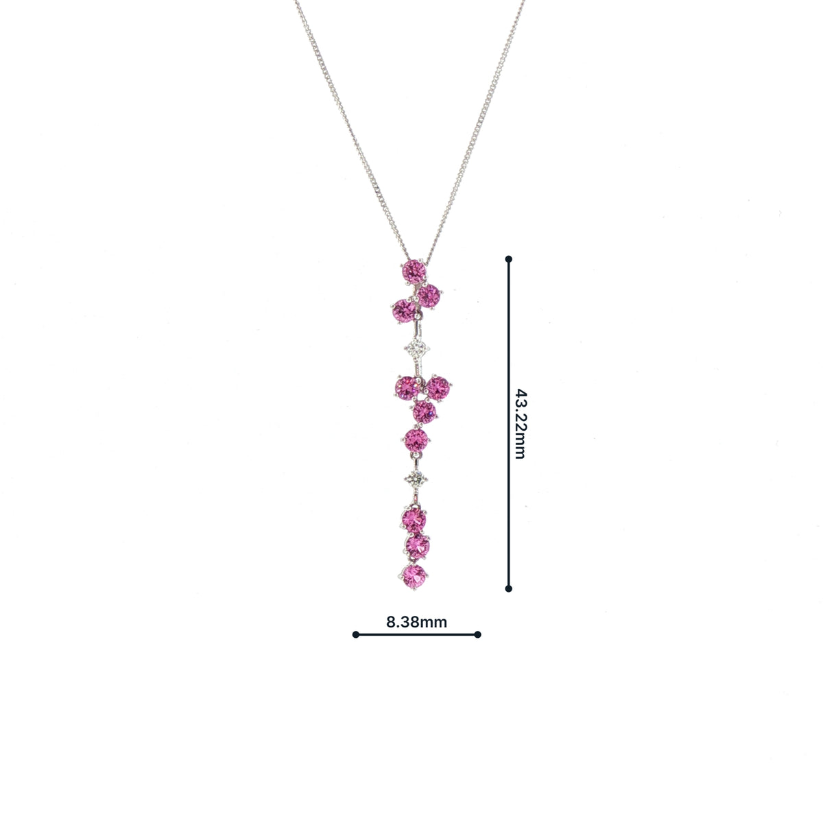 Vintage Pink Sapphire and Natural Diamond Drop Pendant in 18ct White Gold