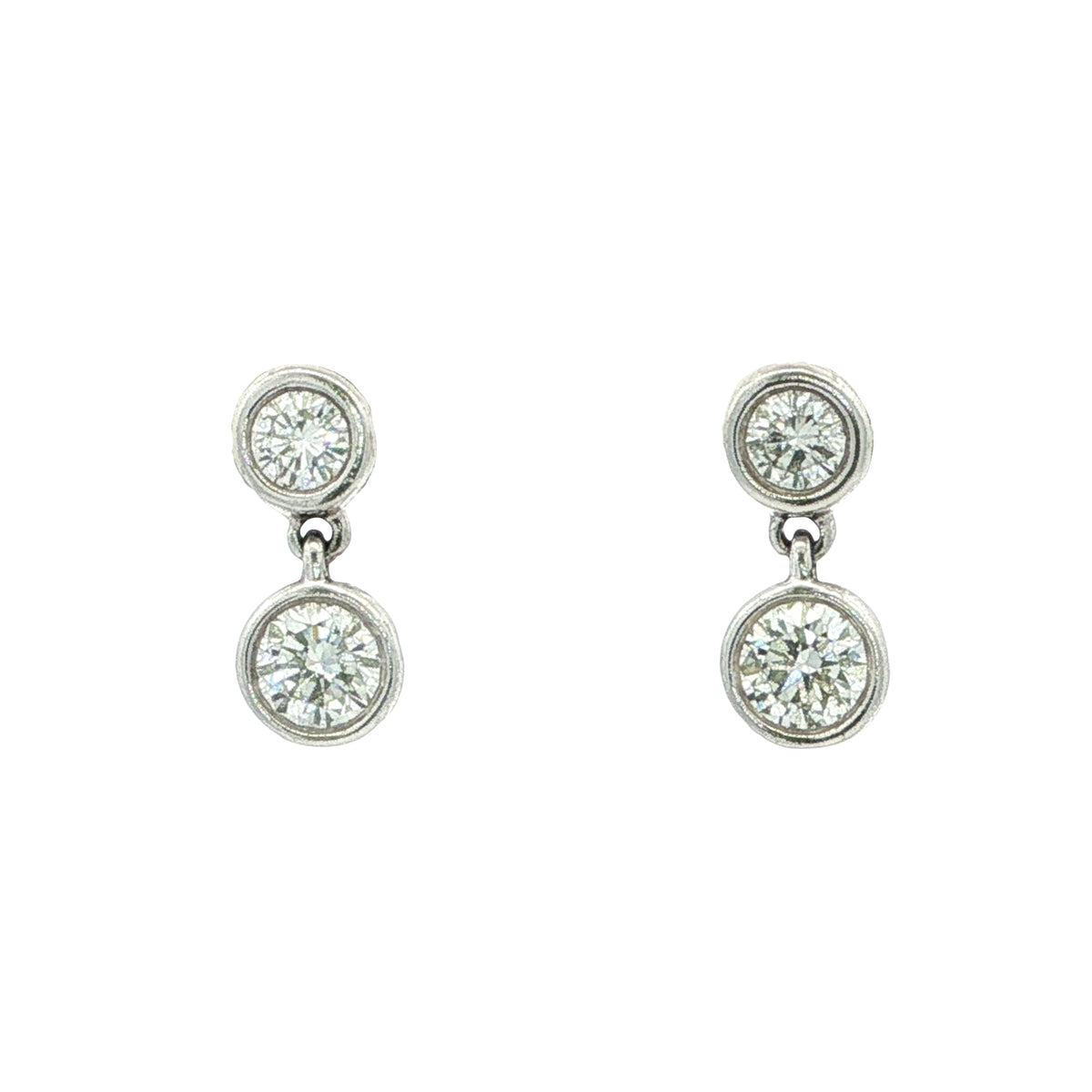1.05ct Two Stone Round Diamond Drop Earrings in 18ct White Gold
