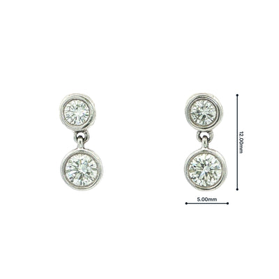 1.05ct Two Stone Round Diamond Drop Earrings in 18ct White Gold