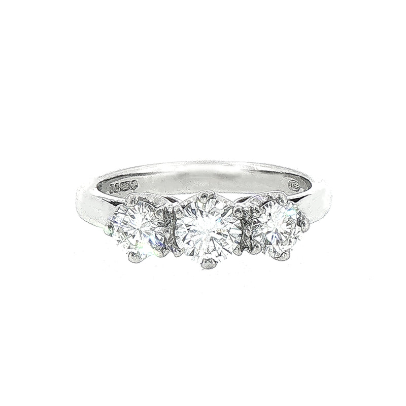 C.36ct S.50ct Round Cut Natural Diamond Three Stone Engagement Ring Set In Platinum