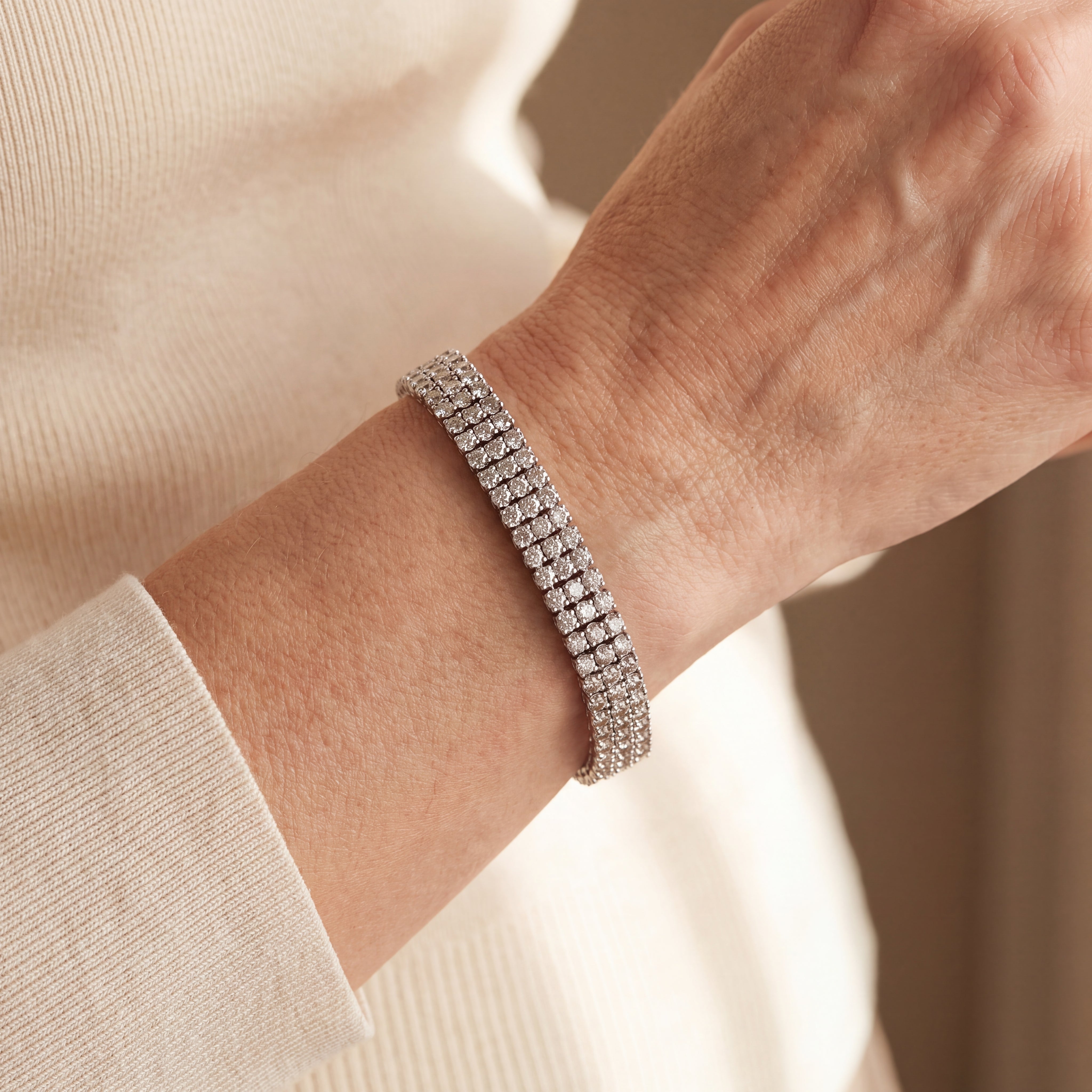 10.00ct Estimated Weight Natural Diamond Four Row Bracelet in 18ct White Gold