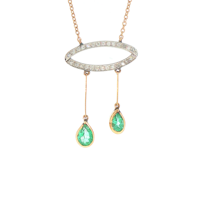 Emerald & Natural Diamond Vintage Drop Negligee Necklace in 18ct Yellow Gold