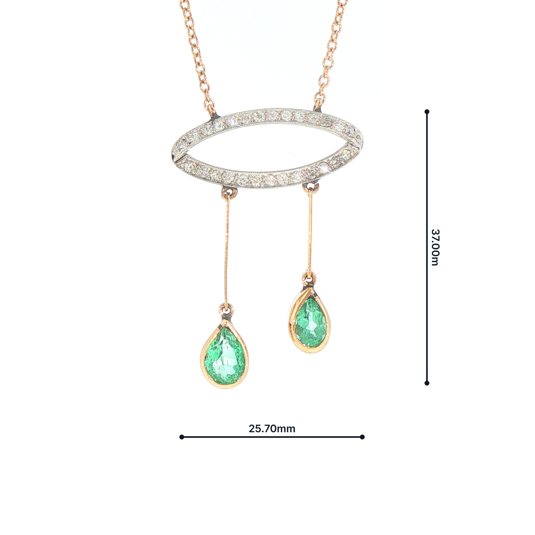 Emerald & Natural Diamond Vintage Drop Negligee Necklace in 18ct Yellow Gold