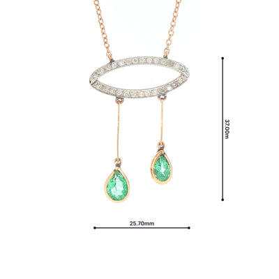 Emerald & Natural Diamond Vintage Drop Negligee Necklace in 18ct Yellow Gold